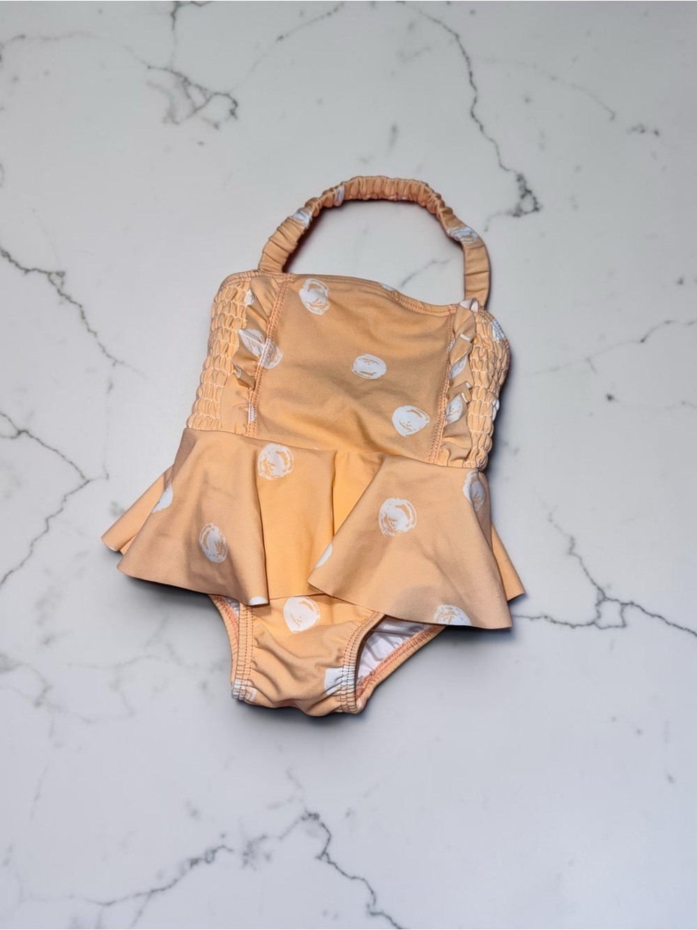✨Jessica Simpson Peach One-Piece Swim Suit with White Prints✨